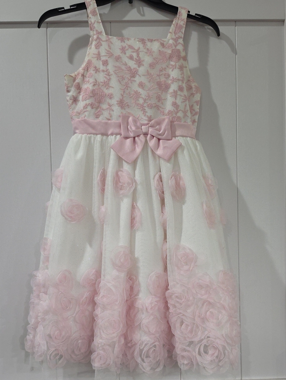 Nannette Pink and White Floral Tulle Party Dress with Bow